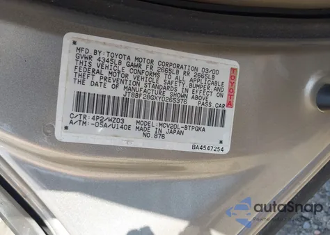 2000 Lexus Es 300 z USA, uszkodzony, nr VIN JT8BF28GXY0265376